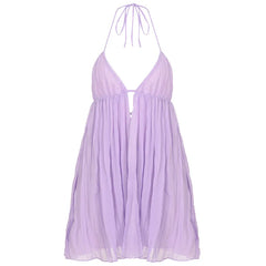 Purple Chiffon Deep V Neck A-line Mini Dress