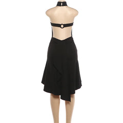 Halter Neck Backless Hollow Out Back Tie‑Up Ruffle Hem Mermaid Midi Dress