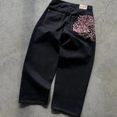 Cherry Blossom Embroidery Wide Leg Jeans