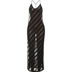 Black Diagonal Stripes Sheer Maxi Dress