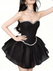 Rhinestone Strap Flare Strapless Mini Dress