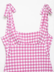 Checkered Tie Up Straight Mini Dress