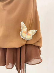 Brown Butterfly Cowl Mesh Ruffle Mini Dress