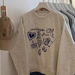 Grey Heart Embroidered Sweatshirt
