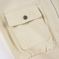 Ribbed Zippered Pocket Long Sleeve Short Panelled Jacket