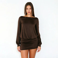 Off-Shoulder Long Sleeve Open Back Mini Dress