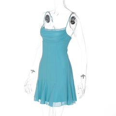 Mesh Frill Hem Spaghetti Strap Mini Dress