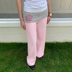 Pink Low Waisted Floral Embellished Straight Leg Pants