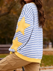 Star Appliques Striped Sweatshirt
