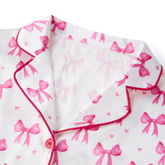 Bow Print Satin Loungewear Pajama Set