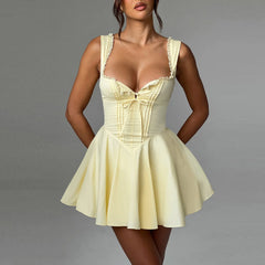 Square Neck Corset Lace Trim A-Line Mini Dress