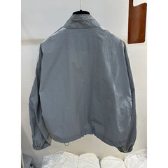 Lace Trim Stand-up Collar Zipper Jacket