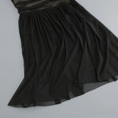 Black Mesh Off-shoulder Pleated Long Dress