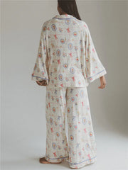 Fruit Print Long Sleeve Shirt with Long Pants Loungewear Set