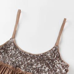 Sequin Multi-Layered Spaghetti Strap Ruffled Mini Dress