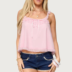 Silky Bow Tied Babydoll Crop Top