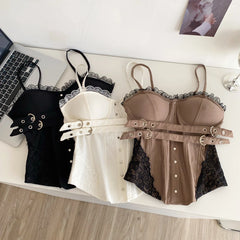 Solid Patchwork Belted Bustier Top