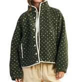 Dotted Zipper Printed Fleece Jacket