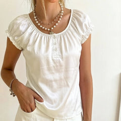 Ruffled Puff Short Sleeve Button Up Shirt