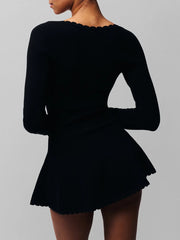 Solid Knit Long Sleeve Front Tie Mini Dress