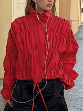 Red Ruched Stand Collar Jacket