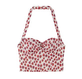 Dot Fruit Print Halter Bustier Crop Top
