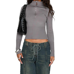 Knit Long Sleeve Turtleneck Zipped Top