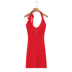 Red Halter Knit Mini Dress