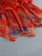 Orange Printed Strapless Twist Knot Mini Dress