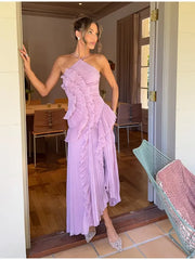 Women's ruffles tiered halter strap midi dress with backless detail.