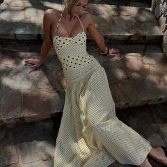 Polka Dot Patchwork Print Halter Maxi Dress