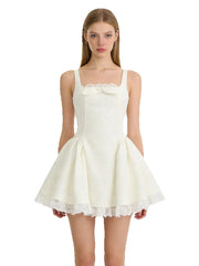 White Sequin Tweed Flare A-line Mini Dress