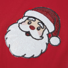 Sequin Santa Claus Face Crew Neck Pullover