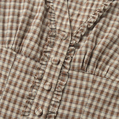 Brown Plaid Puff Sleeve Shirt