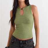 Green Round Neck Keyhole Cutout Sleeveless Knit Top