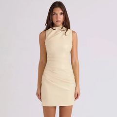 PU Leather Sleeveless Mini Dress