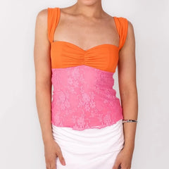 Two Tone Lace Patchwork Crop Top