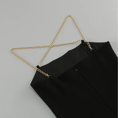 Black Crossed Chain Strap High Slit Maxi Dress