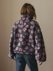 Floral Printed Zipper Teddy Jacket