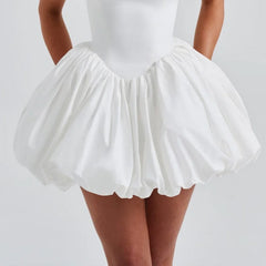 Polka Dot Halter Puff Mini Dress