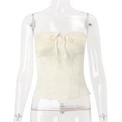 White Smocked Tied Tube Corset Top