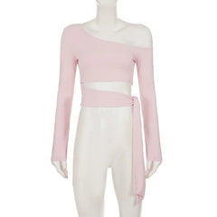 Long Sleeve Off-Shoulder Bandage Crop Top