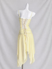 Yellow Diamonds Lace-up Top And Irregular Hem Midi Skirt Set