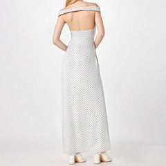 Dotted Off Shoulder Wrap Around Open Back Long Dress