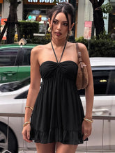 Black Tie Up Frill Babydoll Mini Dress