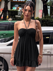 Black Tie Up Frill Babydoll Mini Dress