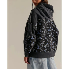 Floral Print Quilted Patchwork Hoodie