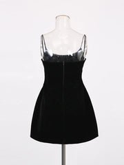Black Structured Solid Cami Strap Mini Dress