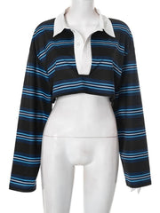 Polo Long Sleeve Striped Cropped T-Shirt