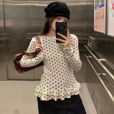 Polka Dot Ruffle Trim Long Sleeve T-Shirt